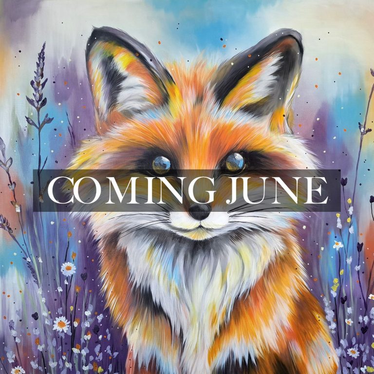 Willow's Rainbow Tales original oil on canvas A smiling lamb portrait against a colourful, blurred background.